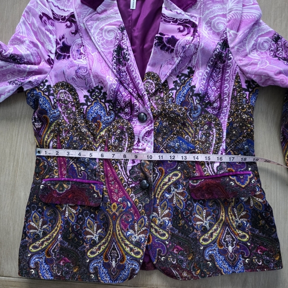 Basler Purple Multicolor Paisley Print Blazer Velvet Collar Jacket Medium - Picture 12 of 16